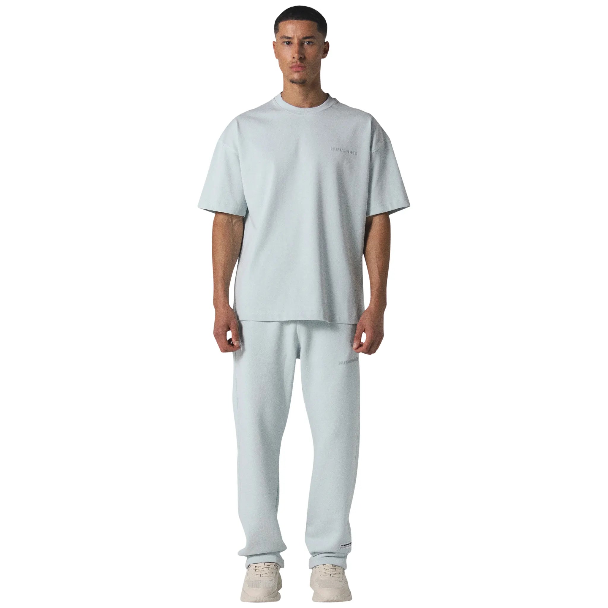 Full model view of Human Race Mars Straight Leg Soft Blue Sweatpants